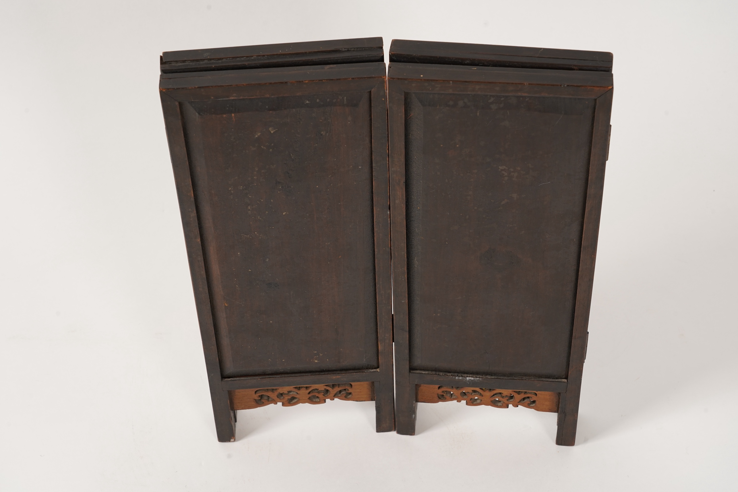 A Chinese porcelain plaque inset four fold table screen, Republic period